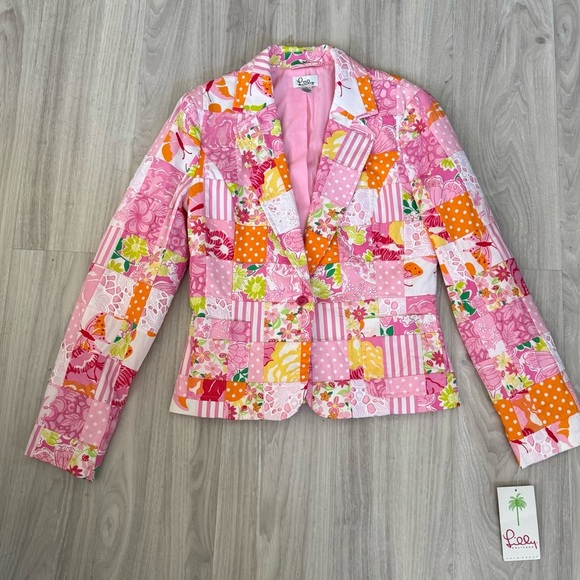 Lilly Pulitzer Eden Jacket Blazer Patchwork2 Minute Sewn Patch White Label NWT M - Picture 1 of 7